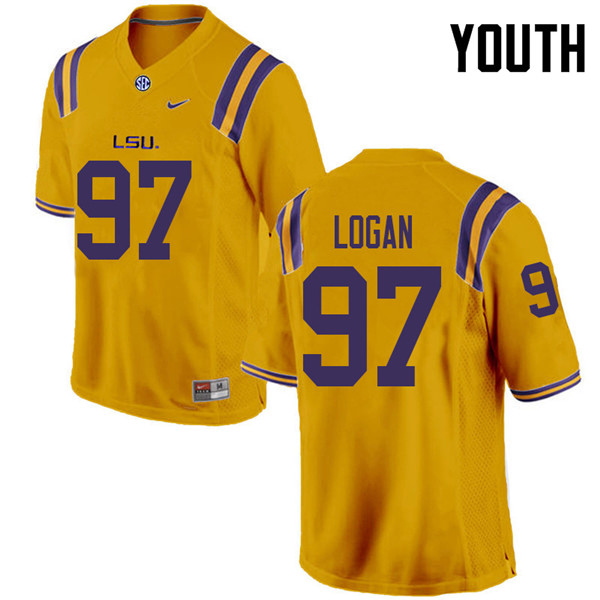 Youth #97 Glen Logan LSU Tigers College Football Jerseys Sale-Gold